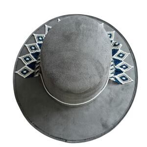 Amada Artisans Handmade Boho Western Beaded Wide Brim Faux Suede Hat